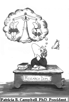 Cartoon of Dr. Campbell contemplating equity