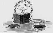 cartoon lion reading a book